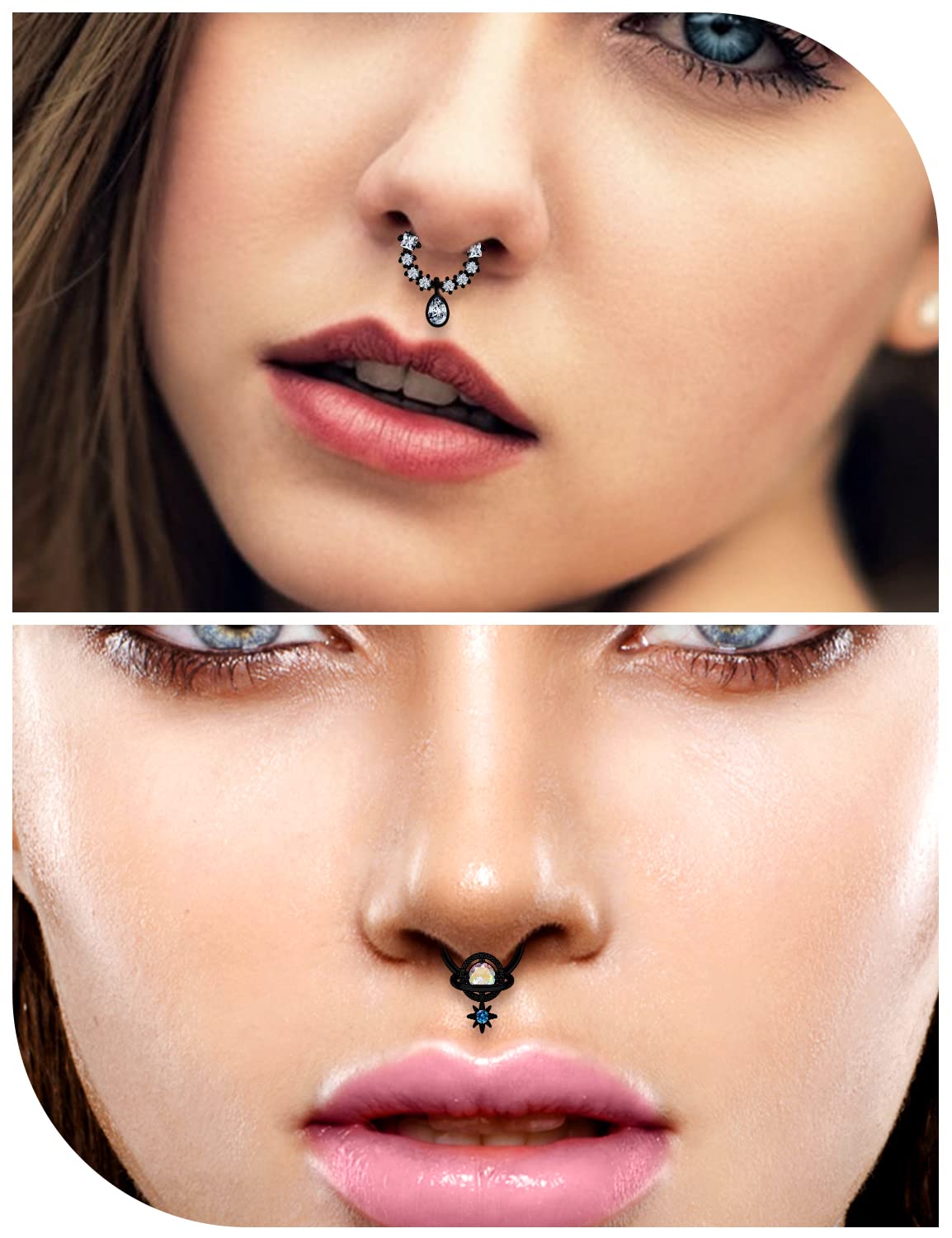 Vsnnsns 16G Septum Rings Piercing Jewelry Septum Jewelry CZ Clicker Ring Stainless Steel Septum Hinged Segment Nose Rings Hoop Piercing Jewelry for Men Women 10mm 5pcs Black