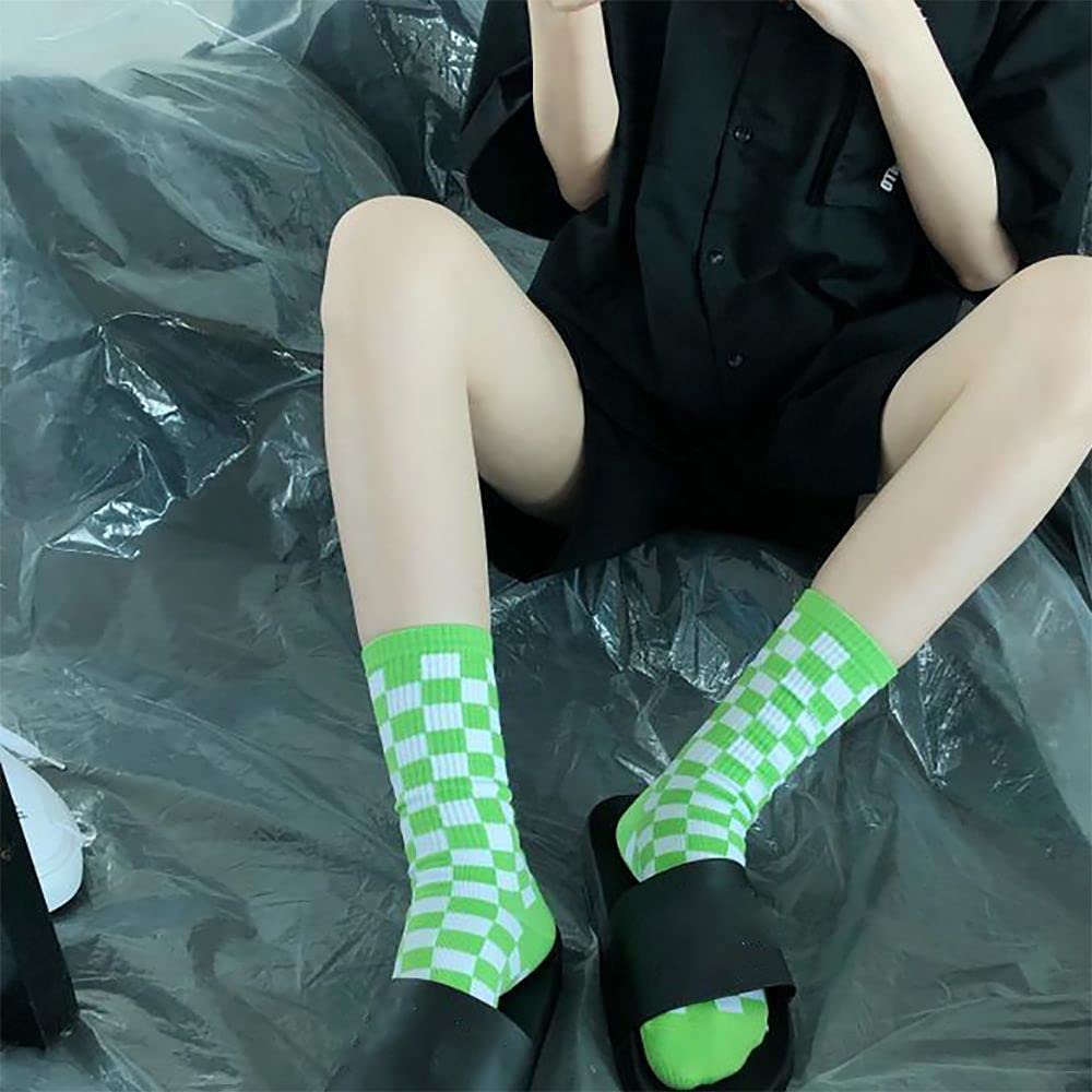 Fashion Harajuku Trends Women Checkerboard Socks Geometric Checkered Socks Men Hip Hop Cotton Unisex Print Skateboard Soks(pink)