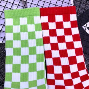 Fashion Harajuku Trends Women Checkerboard Socks Geometric Checkered Socks Men Hip Hop Cotton Unisex Print Skateboard Soks(pink)