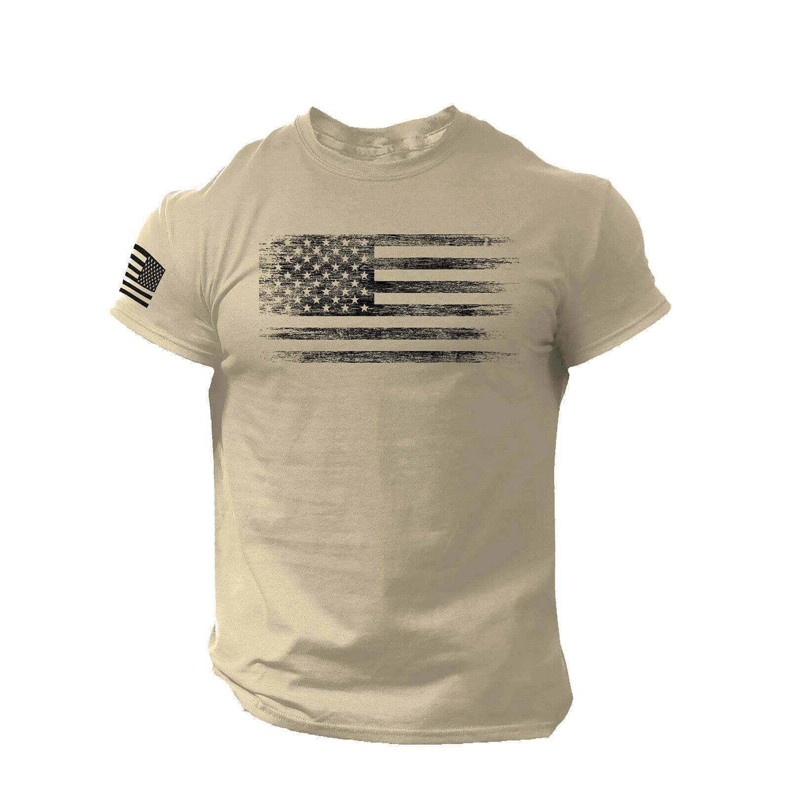 Mens Slim Fit American Flag Printed T-Shirt Independence Day Round Neck Tops Patriotic Distressed Old Crew Short Sleeve Shirt