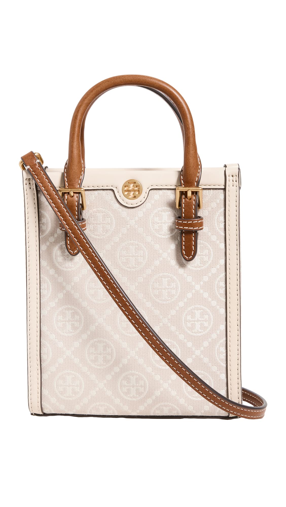 Tory Burch Women's Mini T Monogram Tote, Ivory, Off White, One Size