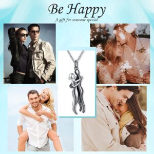 FLYOW Hug Couple Necklace S925 Sterling Silver Hugging Necklace Anniversary Jewelry for Him and Her,Lover Valentines day gift