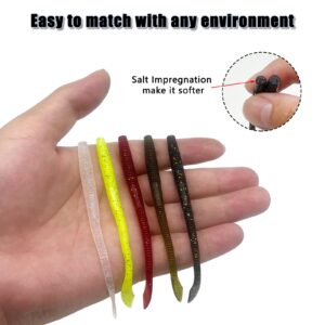 CWSDXM Worm Soft Plastic Bait Kit 100PCS 4 inch Worms Fishing Lures 100PCS O-Rings and Wacky Rig Tool Fishing Worms for Bass