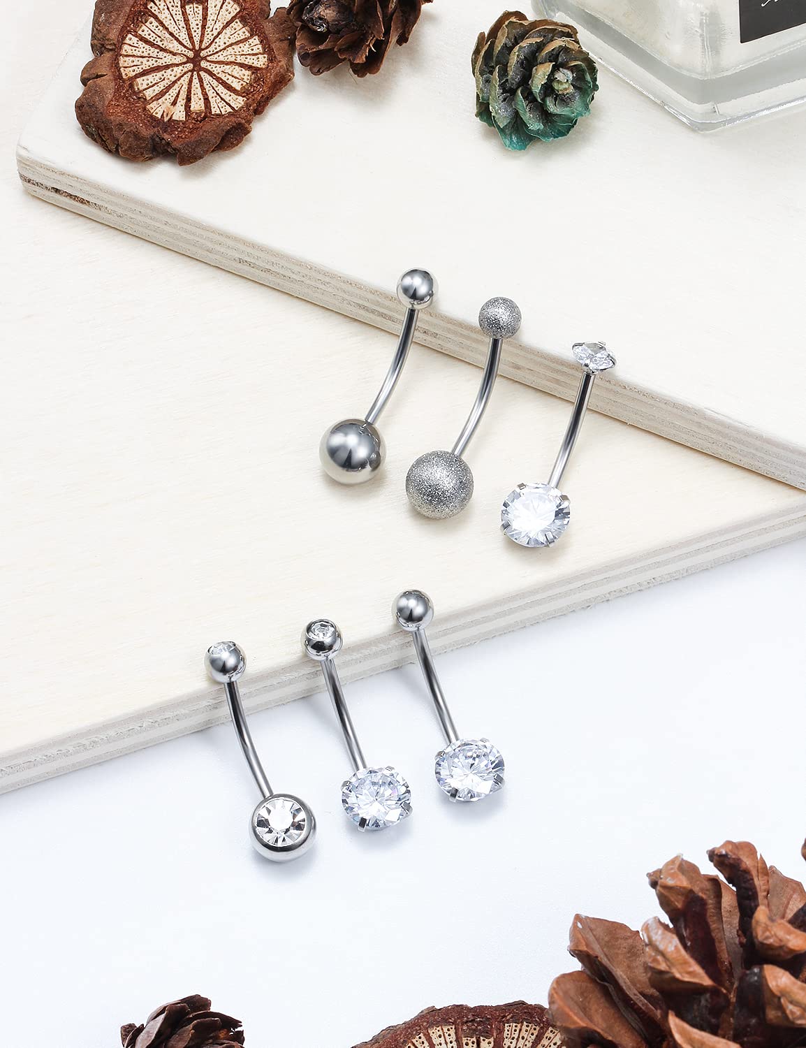 14G Belly Button Rings Belly Rings for Women Men Stainless Steel CZ Belly Piercing Jewelry Surgical Steel Clicker Belly Button rings Curved Navel Ring Barbell Body Jewelry Piercing Silver 14mm 6Pcs