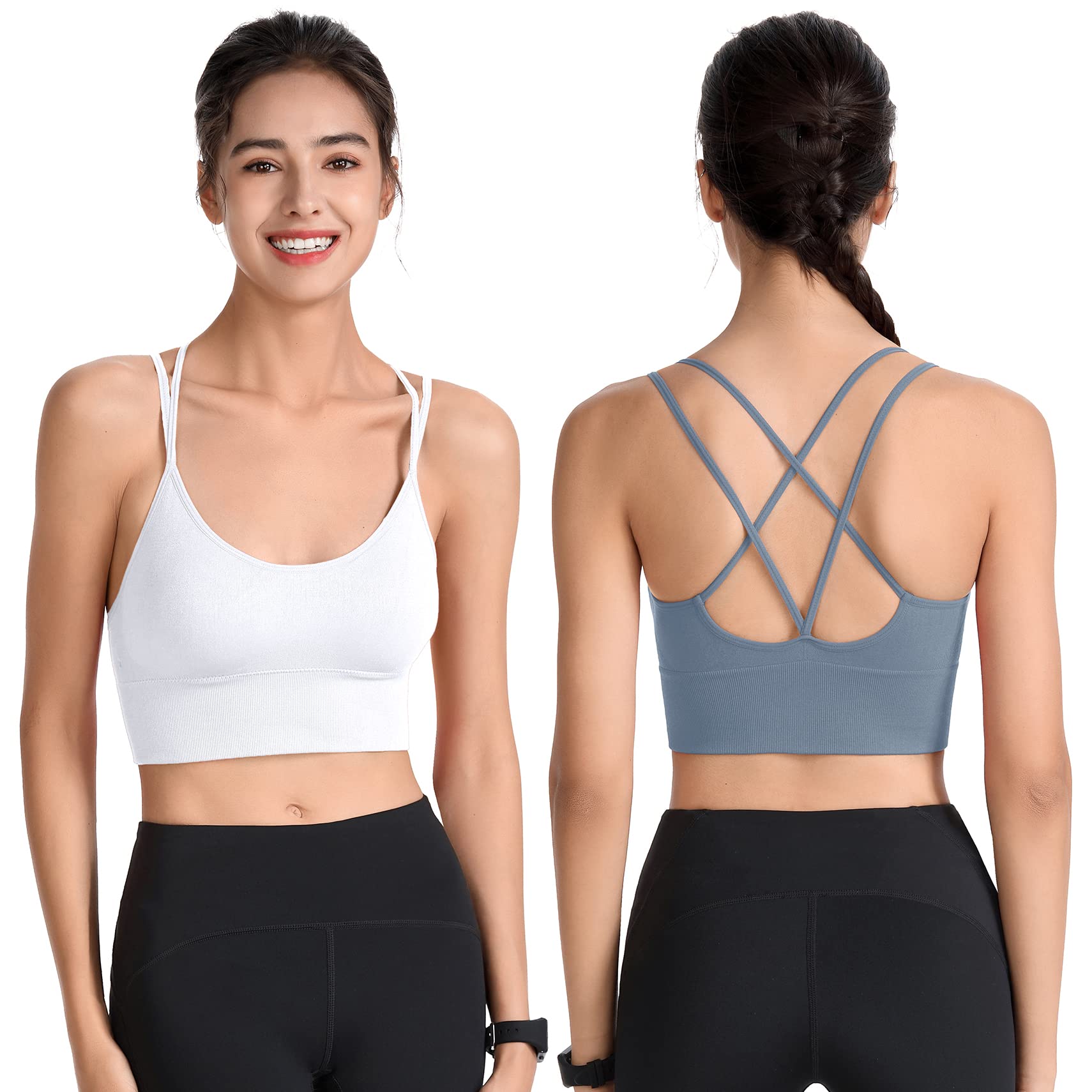 Padded Sports Bras for Women Strappy Cross Back Yoga Bras Pack for Workout Fitness Running Gym Low Impact Top