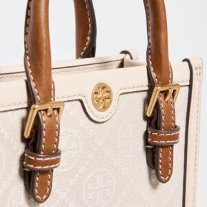 Tory Burch Women's Mini T Monogram Tote, Ivory, Off White, One Size