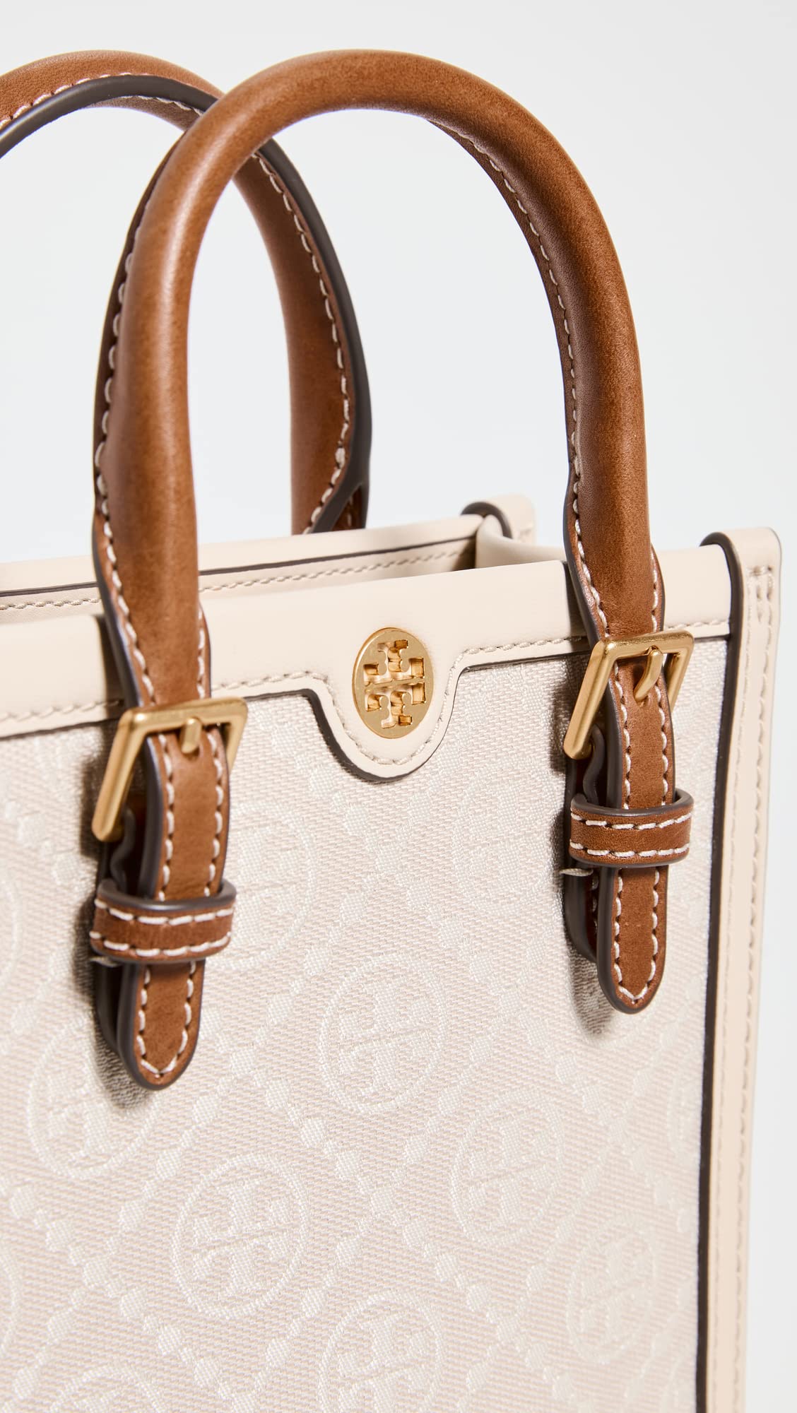 Tory Burch Women's Mini T Monogram Tote, Ivory, Off White, One Size