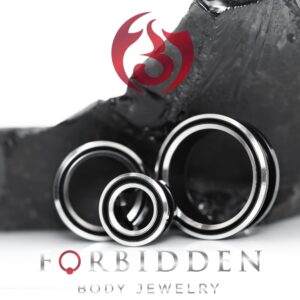 Forbidden Body Jewelry Ear Gauges, Tunnels for Ears, Ear Tunnels, Black and Silver Two Tone Rim PVD Over 316L Surgical Steel Screw Fit Tunnel Ear Gauges. (Size 9/16" 14mm) (Sold as Pairs)