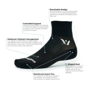 Swiftwick- PERFORMANCE TWO (3 Pairs) Running & Cycling Socks, Cushion Crew Socks (Black, Medium)