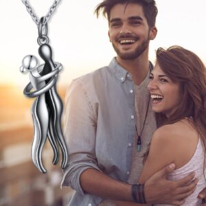 FLYOW Hug Couple Necklace S925 Sterling Silver Hugging Necklace Anniversary Jewelry for Him and Her,Lover Valentines day gift