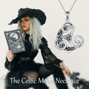 URONE Celtic Knot Necklace 925 Sterling Silver Viking Triskelion Necklace Celtic Moon Necklace Triskele Pendant Celtic Jewelry Gifts for Women (Triskelion 2)