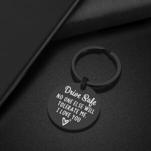 iJuqi Drive Safe Keychain Boyfriend Gifts - Valentine's Day Gifts for Him Men Funny New Driver Keyring Cute Boyfriend Husband Gifts from Girlfriend Wife