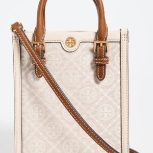 Tory Burch Women's Mini T Monogram Tote, Ivory, Off White, One Size