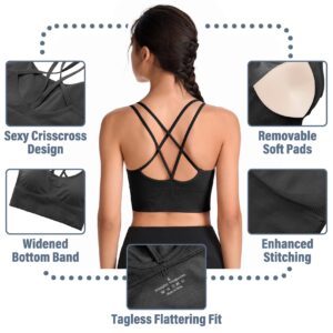 Padded Sports Bras for Women Strappy Cross Back Yoga Bras Pack for Workout Fitness Running Gym Low Impact Top