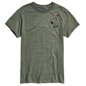 hybrid apparel - peanuts - valentine's peanuts snoopy heart - men's short sleeve graphic t-shirt - size medium heather military green