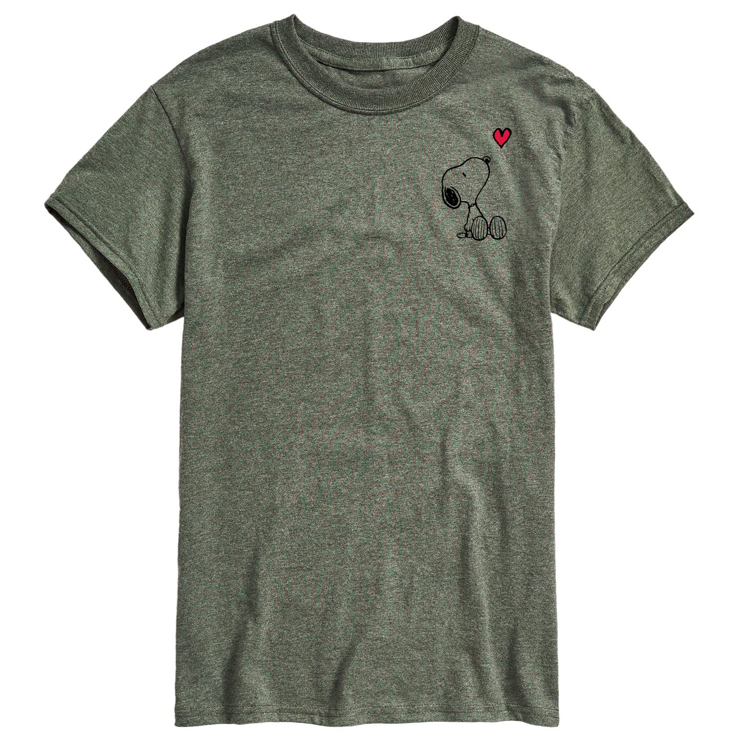 HYBRID APPAREL - Peanuts - Valentine's Peanuts Snoopy Heart - Men's Short Sleeve Graphic T-Shirt - Size Medium Heather Military Green