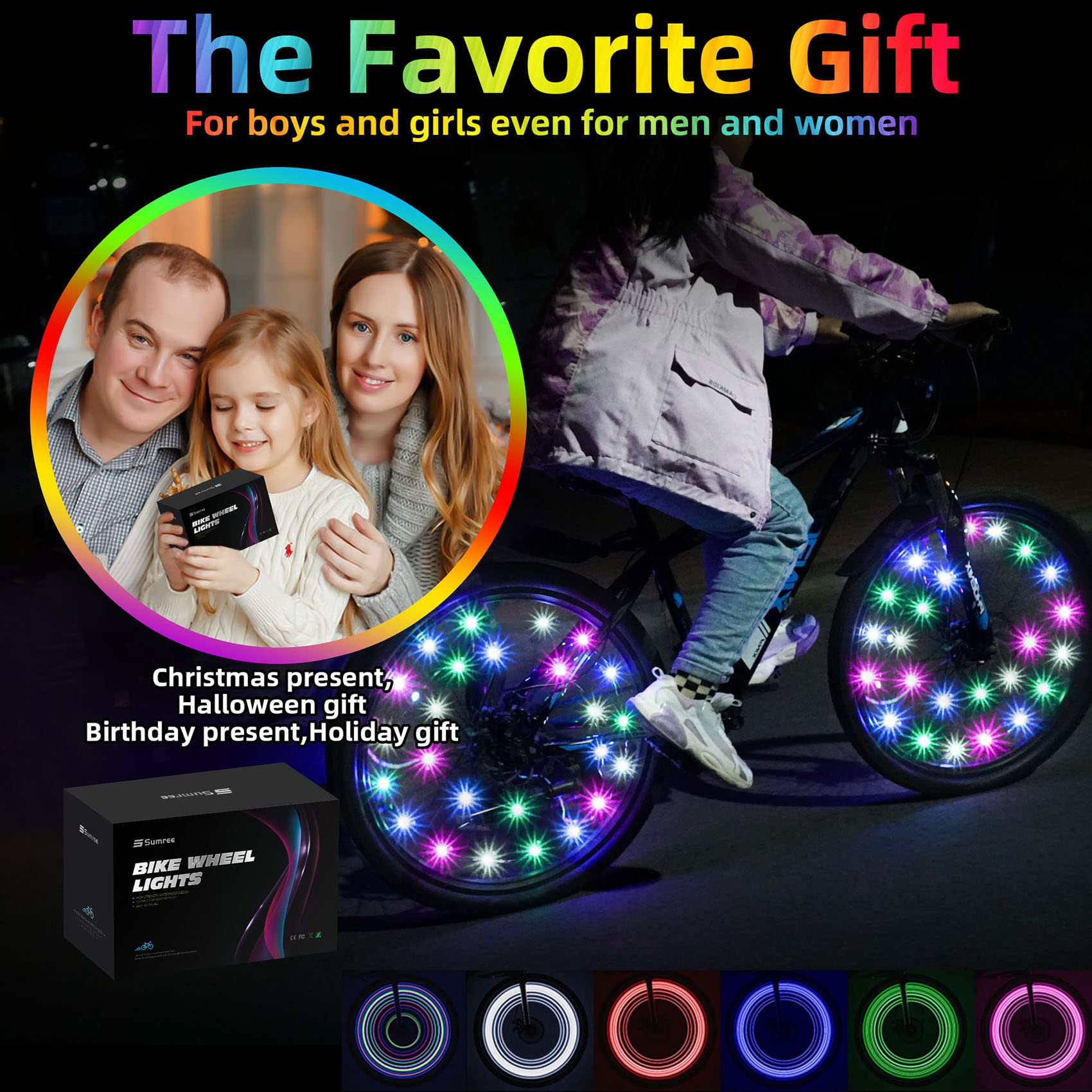 Sumree LED Bike Wheel Lights,2-Tire Pack Bike Lights with Batteries Included,Bicycle Lights-Stocking Stuffer Birthday Gift for Kids,Adults,Boys,Girl