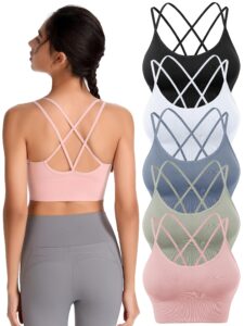 padded sports bras for women strappy cross back yoga bras pack for workout fitness running gym low impact top