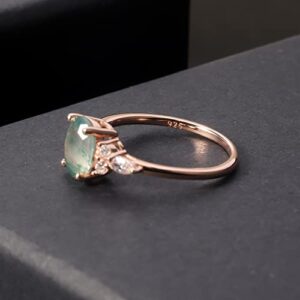 Women Gifts Natural Oval Green Moss Agate Rose Gold Engagement Ring Sterling Silver Women's Gold Rings Moss Agate Jewelry(Size8)