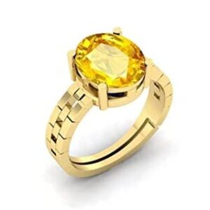 SirDaksh 3.25 Carat Original Yellow Sapphire Oval Cut Statement Gold Ring