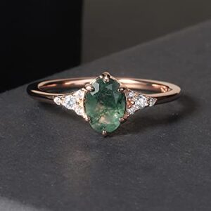 Engagement Rings Women Gifts Natural Oval Green Moss Agate Rose Gold Ring Sterling Silver women Gold Rings Moss Agate Jewelry(Size8)