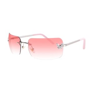 Rectangle Y2k Sunglasses for Women,Trendy Rimless Gradient Pink Sunglasses Retro Square Vintage Shades