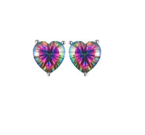 rainbow fire mystic topaz heart stud earrings