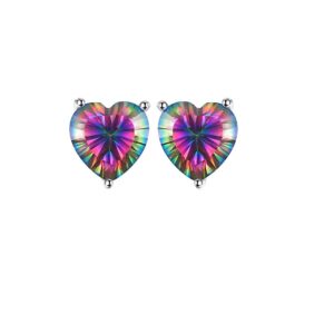 Rainbow Fire Mystic Topaz Heart Stud Earrings