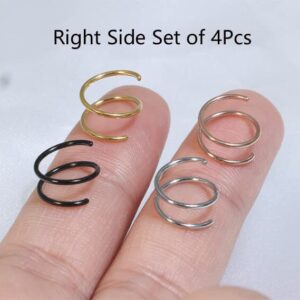 Double Hoop Nose Ring for Single Piercing,Snug Spiral Nose Ring 20G 8mm Thin Nose Rings Hoops Piercing Jewelry for Women Men(Right Side 4PCS 8mm)