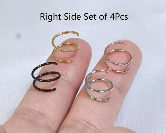 Double Hoop Nose Ring for Single Piercing,Snug Spiral Nose Ring 20G 8mm Thin Nose Rings Hoops Piercing Jewelry for Women Men(Right Side 4PCS 8mm)