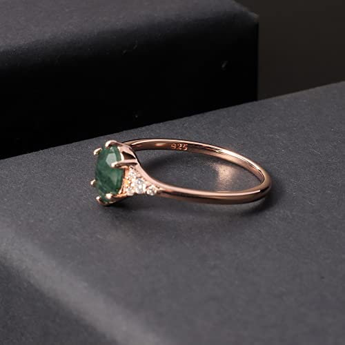 Engagement Rings Women Gifts Natural Oval Green Moss Agate Rose Gold Ring Sterling Silver women Gold Rings Moss Agate Jewelry(Size8)