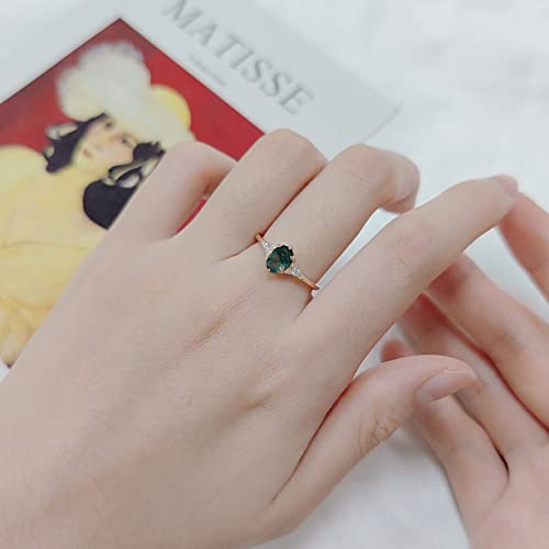 Engagement Rings Women Gifts Natural Oval Green Moss Agate Rose Gold Ring Sterling Silver women Gold Rings Moss Agate Jewelry(Size8)