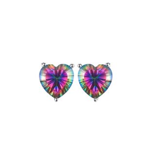 Rainbow Fire Mystic Topaz Heart Stud Earrings