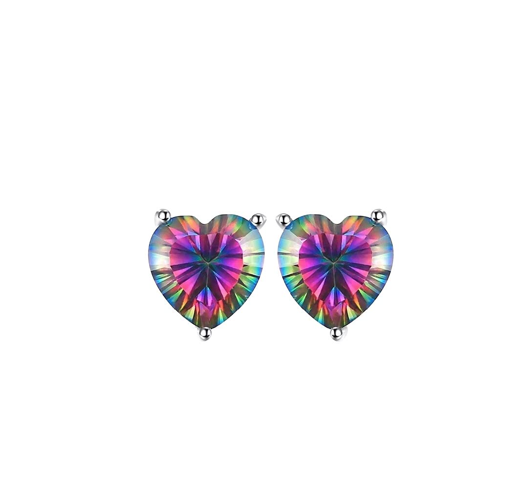 Rainbow Fire Mystic Topaz Heart Stud Earrings