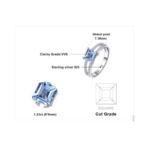 JewelryPalace Princess Cut 1.2ct Genuine Blue Topaz Solitaire Rings for Her, 14K White Gold Plated 925 Sterling Silver Promise Ring for Women, Natural Gemstone jewelry Sets Rings 6.5