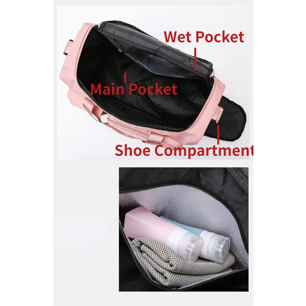 Aesthetic Pocket Cute Gym Bag for Women Sports Tote Travel Bags Carry On with Shoe Compartment for Weekender Tennis Baseball Yoga School