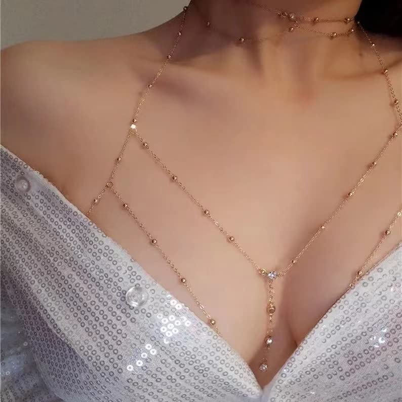 Sequins Body Bra Chain Jewelry for Women and Girls Gold Layered Sexy Bikini Belly Waist Chain Accessories