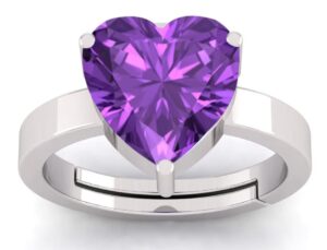 sirdaksh 5.25 carat purple amethyst heart shape adjuatable silver ring for women