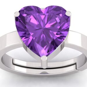 SirDaksh 5.25 Carat Purple Amethyst Heart Shape Adjuatable Silver Ring For Women