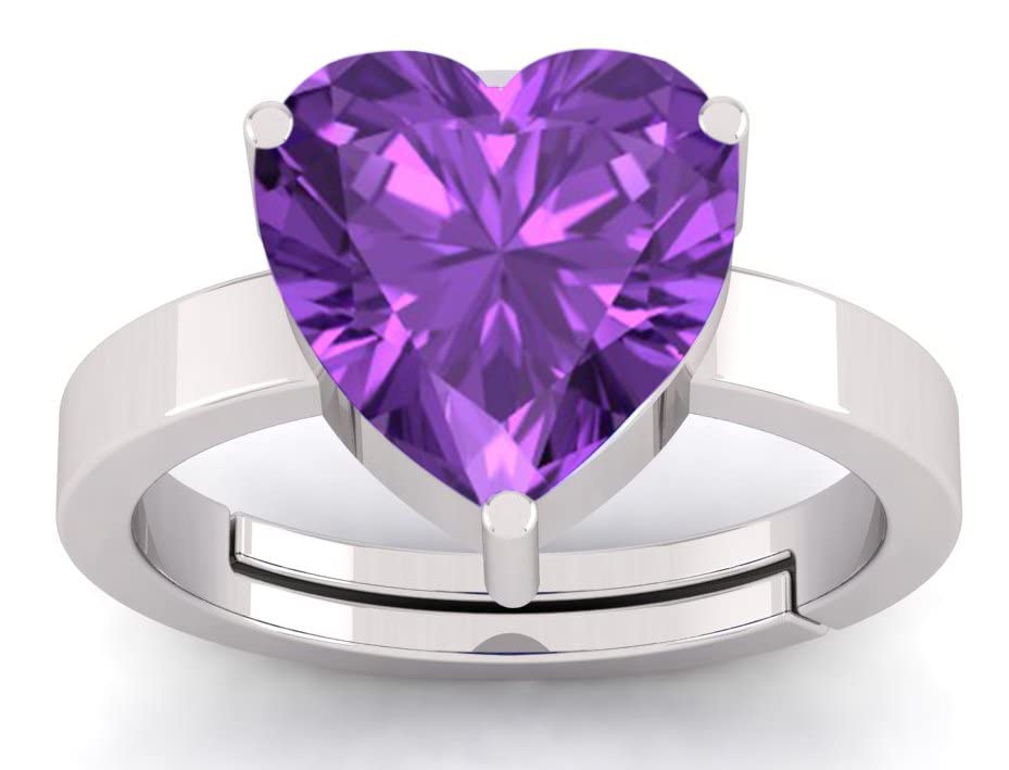 SirDaksh 5.25 Carat Purple Amethyst Heart Shape Adjuatable Silver Ring For Women