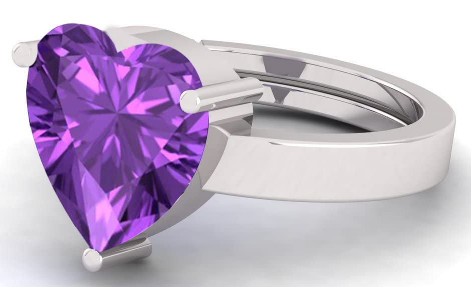 SirDaksh 5.25 Carat Purple Amethyst Heart Shape Adjuatable Silver Ring For Women