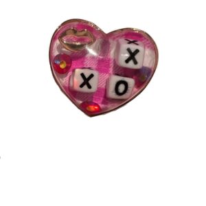 Betsey Johnson Chunky Fuchsia Pink Resin Heart Ring XOX and Gingham Size 8 NWT Valentine's Day Gift Idea Mother's Day XMAS Christmas Present LOVE Heart