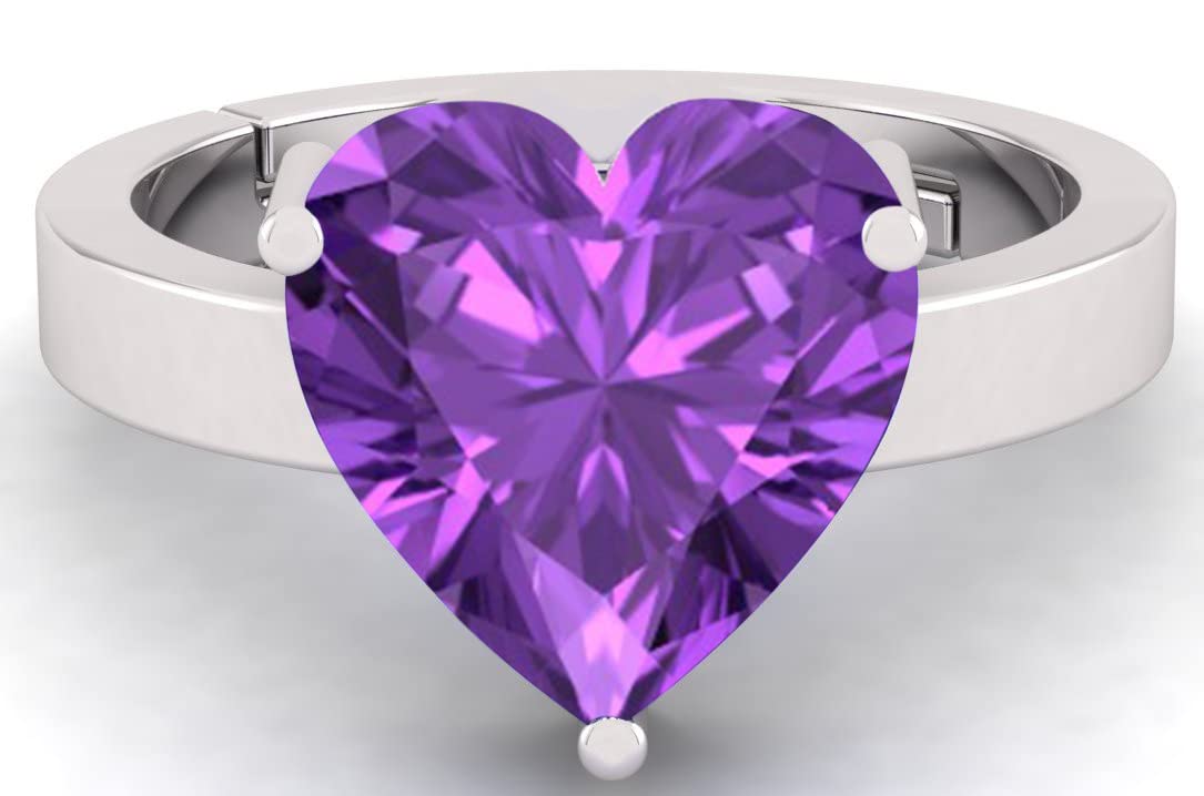 SirDaksh 5.25 Carat Purple Amethyst Heart Shape Adjuatable Silver Ring For Women