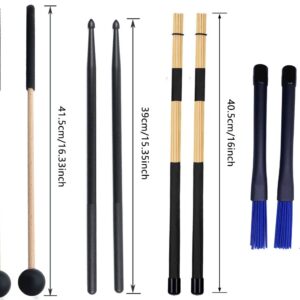 TUOREN Drum Stick Bag Portable Drumstick Storage Handbag with Drumsticks Drum Brushes Stick Set 4Pair Percussion Instrument Accessories for Jazz Acoustic Drummer Practice, Rock Band, Students Black