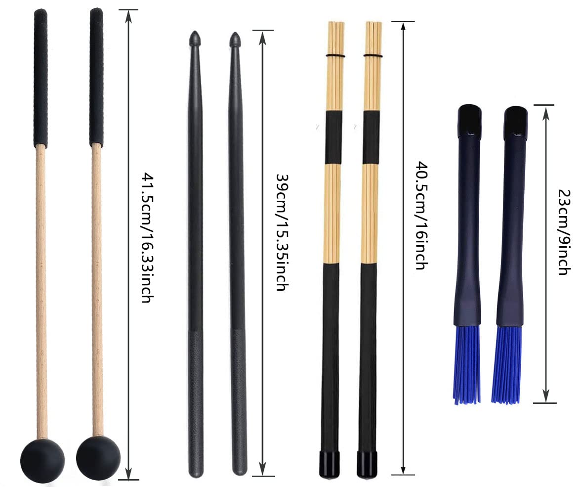 TUOREN Drum Stick Bag Portable Drumstick Storage Handbag with Drumsticks Drum Brushes Stick Set 4Pair Percussion Instrument Accessories for Jazz Acoustic Drummer Practice, Rock Band, Students Black