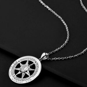 S925 Sterling Silver Compass Necklaces for Women Teen Girls I'd be Lost without You 5A Cubic Zirconia 18K White Gold Plated Jewelry