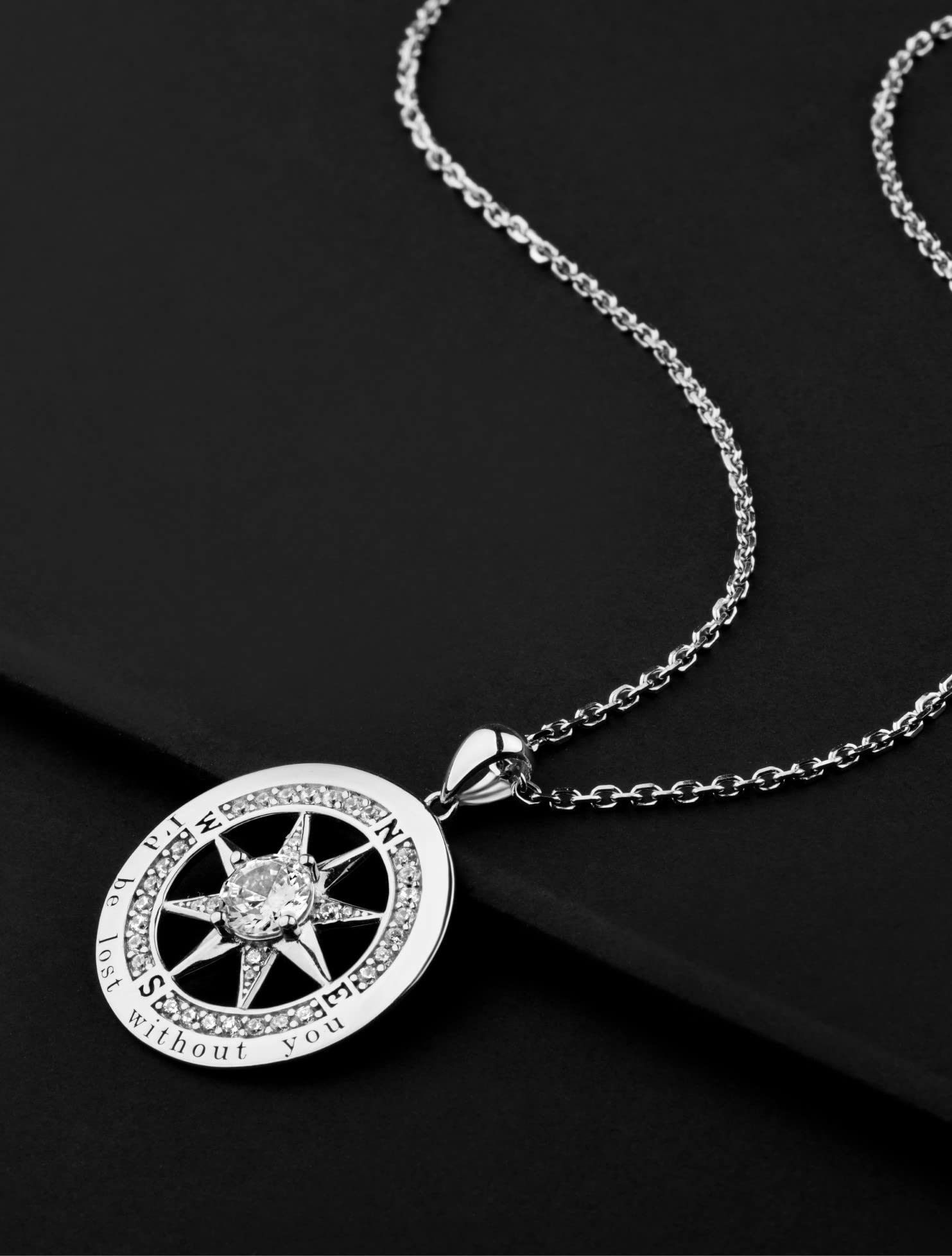 S925 Sterling Silver Compass Necklaces for Women Teen Girls I'd be Lost without You 5A Cubic Zirconia 18K White Gold Plated Jewelry