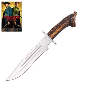 magnum-26 red stag seraphim falls movie knife - crown antler handle hunting bowie knife with leather sheath