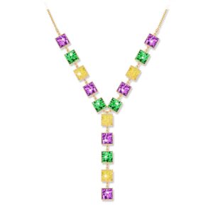 zolearopy mardi gras necklace glitter purple green gold y drop necklace for women mardi gras carnival parade party jewelry gift (mardi gras y necklace)