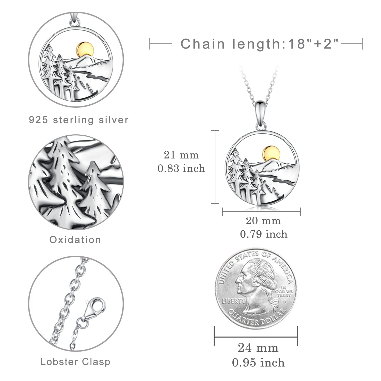 Yorionke Mountain Necklace Sterling Silver Mountain Pendant Necklace Nature Jewelry Gift for Skiers, Hikers, Campers, Climbers,Nature Lovers